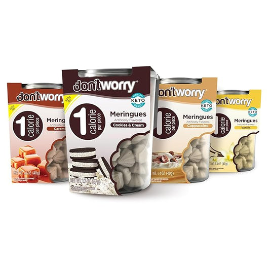 Don't Worry Meringue Cookies Keto Friendly - Low Calories per piece!, Healthy Candy, Gluten Free Cookies, Low Carb, Low Sugar Snacks - 4 Pack