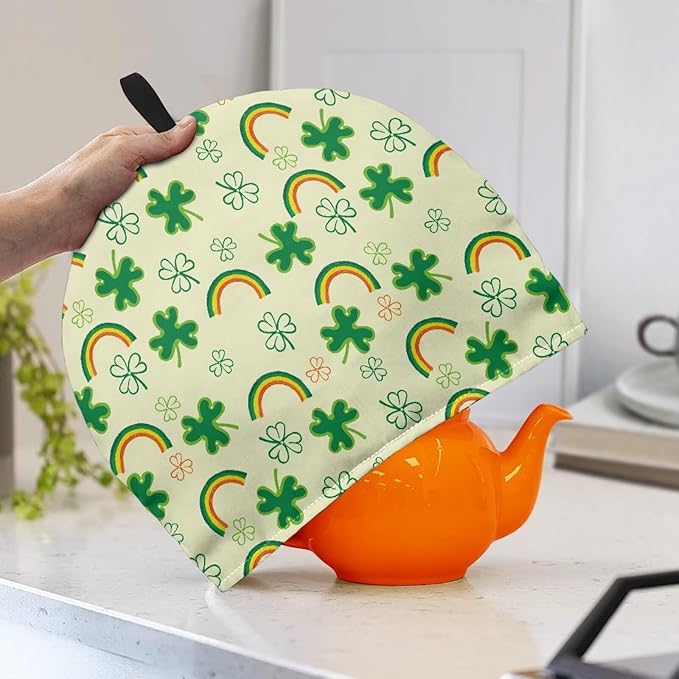 Hudotybom Four-Leaf Clover Rainbow Tea Cozy for Teapot - Insulated Large Teapot Cover to Keep Warm Tea Kettle Machine Washable Coffee Pot Cloth Covers - St. Patrick's Day Decorations