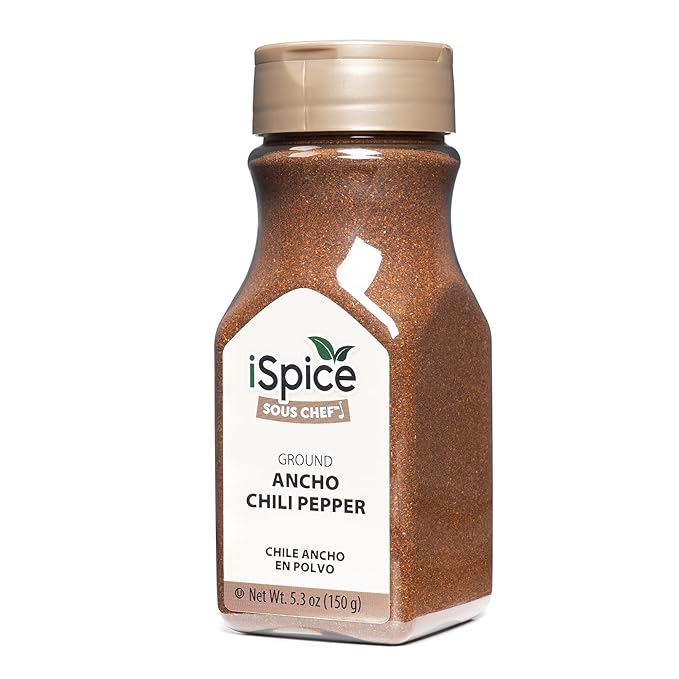 iSpice Ancho Chile Pepper Powder for Sauces, Stews, Meats Smoky Flavor made from pure dried chili pepper with no additives or agents Ancho Chili powder Spice is Gluten free and NON-GMO|5.3 Oz 150g