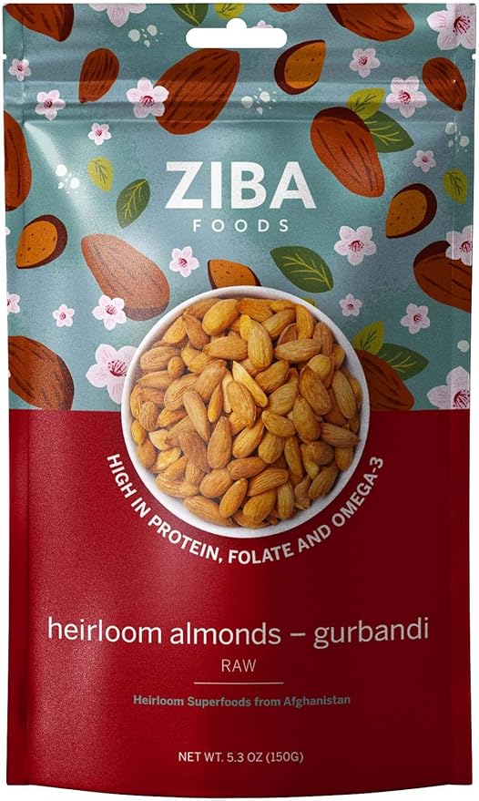 Ziba Foods Heirloom Gurbandi Raw Almonds | Non-GMO, Vegan, Whole 30 Friendly, Keto & Paleo | Heirloom Superfood Naturally High In Vegan Protein & Omega 3s, 5.3 lbs
