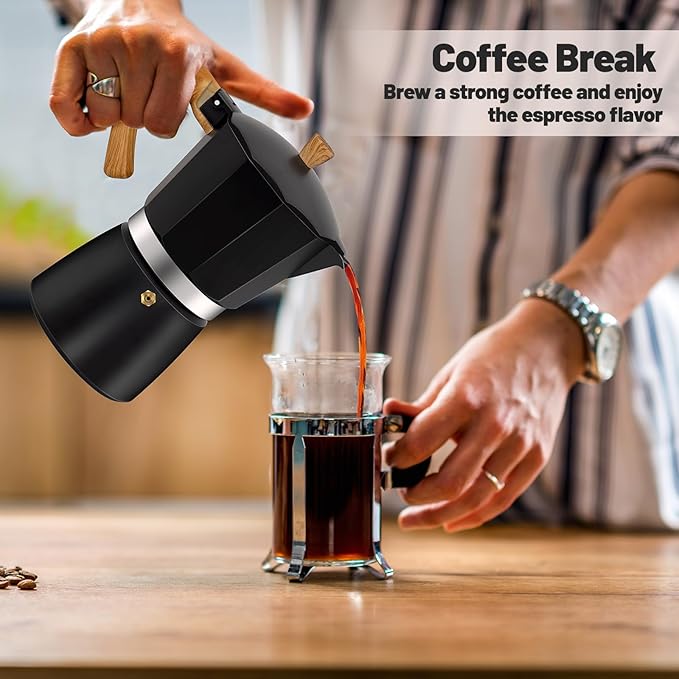 6 Cup Aluminum Moka Pot Classic Stovetop Espresso Coffee Maker 300ml 10oz Coffeemaker Percolator Mocha Pot Greca Coffee Maker Cafe Makers for Italian and Cuban Cafì±?Brewing Black