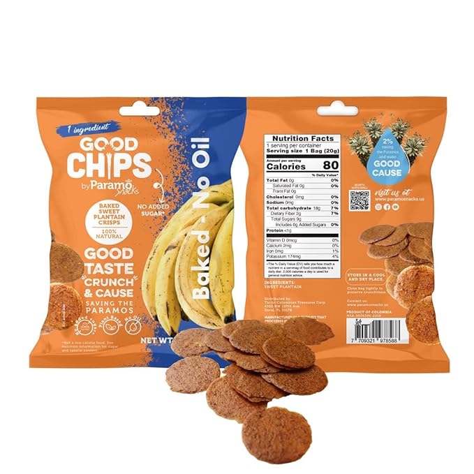 Good Chips Baked Crunchy Sweet Plantain Chips - Crispy, Oil Free, Healthy Maduritos - 0.7 oz - Pack of 12