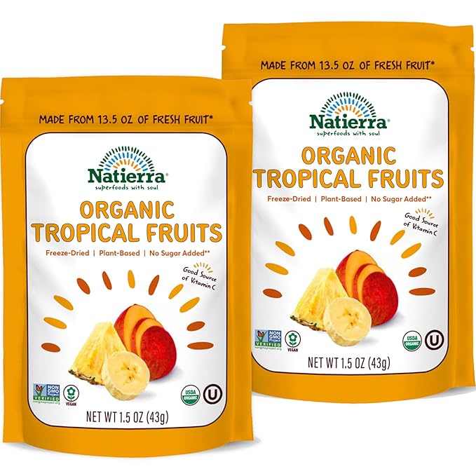 Natierra Organic Freeze-Dried Tropical Fruits | Non-GMO & Vegan | 1.5 Ounce (Pack of 2)