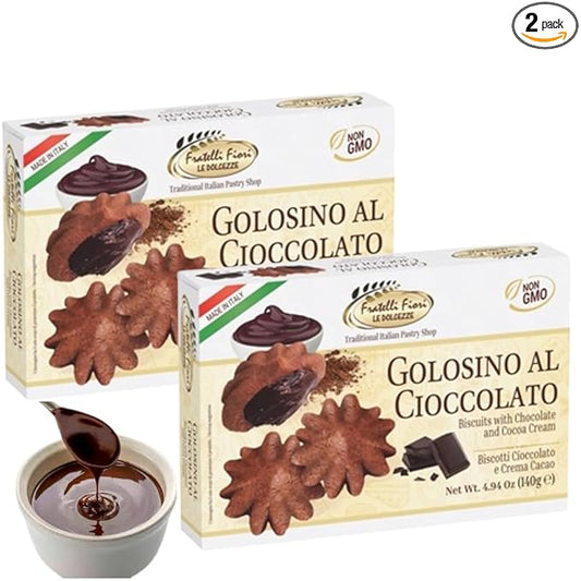 Fratelli Fiori Golosino Chocolate Cookies - Authentic Italian Cookies with Rich Creamy Cocoa Filling - Delicious Healthy Cookies Ideal for Snacks, Desserts, or Gifting - 2 Pack