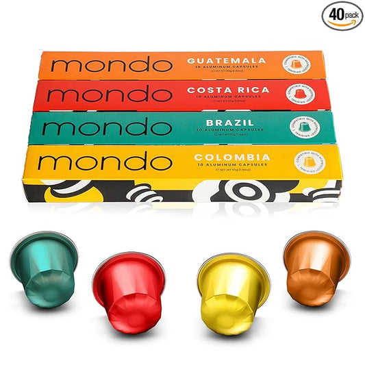 Mondo Nespresso Compatible Aluminum Capsules (40-pack), Variety Pack, USDA Organic, Medium Roast