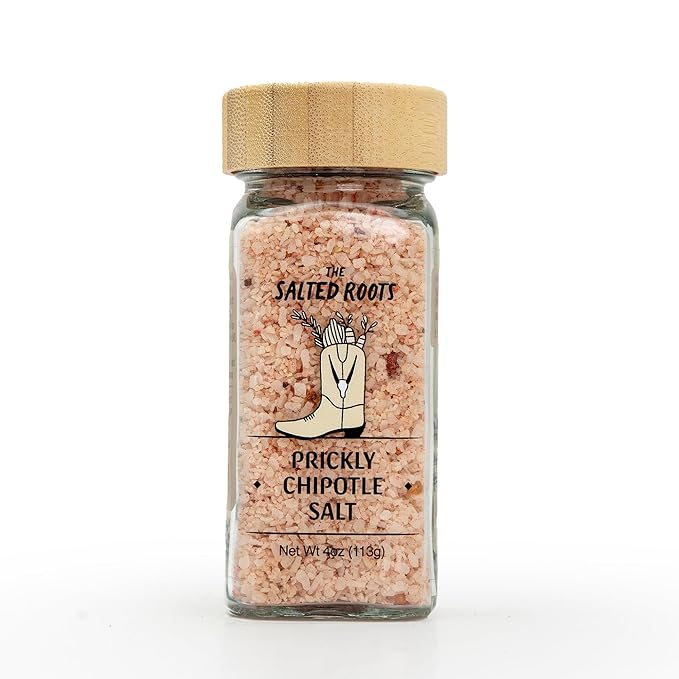 The Salted Roots - Prickly Chipotle Salt - Smoky & Fruity Seasoning - Infused with Prickly Pear, Chipotle Chiles & Lime - Perfect for Fajitas, Grilled Veggies & Cocktails - 4oz