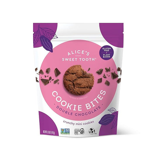 Alice's Sweet Tooth Double Chocolate Cookie Bites - Gluten-Free, Vegan, Crunchy Mini-Cookies - Plant-Based, Dairy-Free, Grain-Free, Soy-Free, Kosher ??5.0 ounces