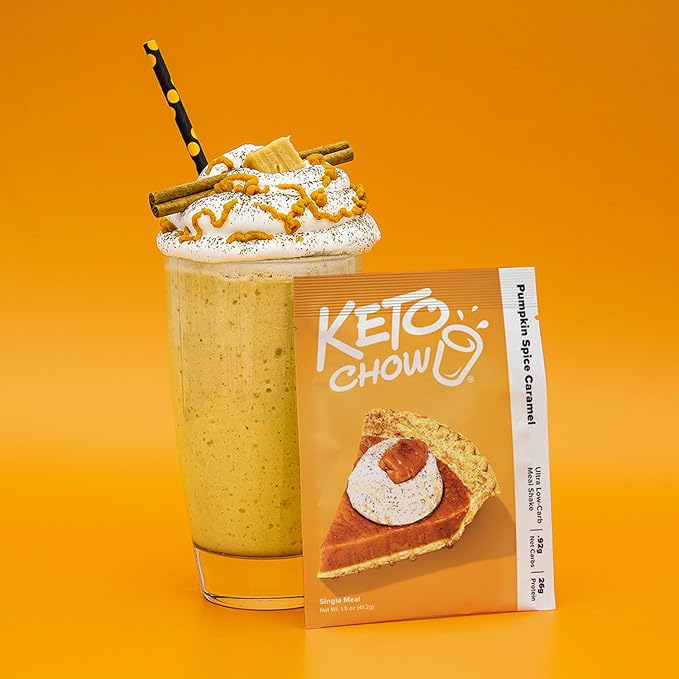 Keto Chow Pumpkin Spice Caramel | Keto Meal Replacement Shake Powder | Nutritionally Complete | Low Carb | Delicious Easy Meal Substitute | Protein Rich You Choose The Fat | 21 Meal Serving