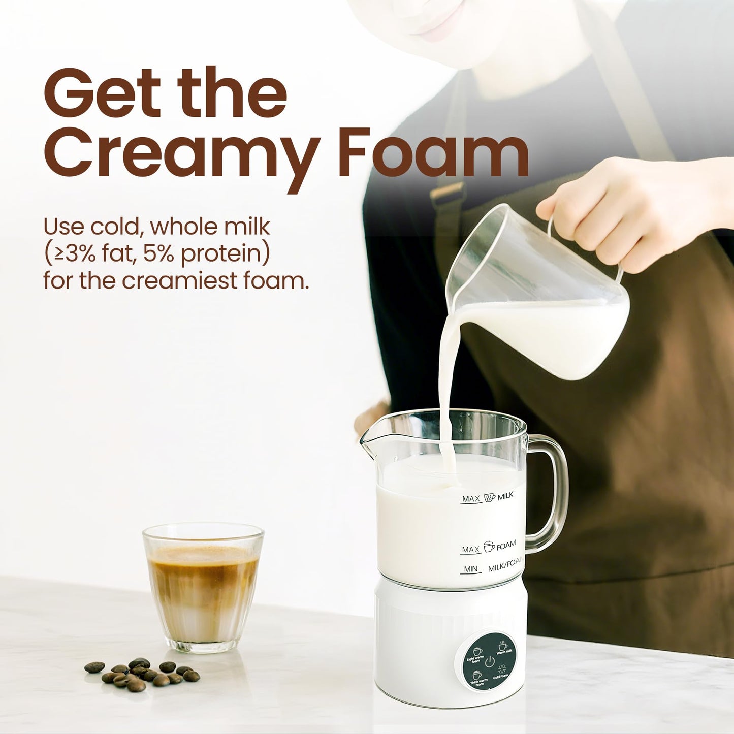 4-in-1 Electric Milk Frother and Steamer for Whole Milk, LED Touch Screen