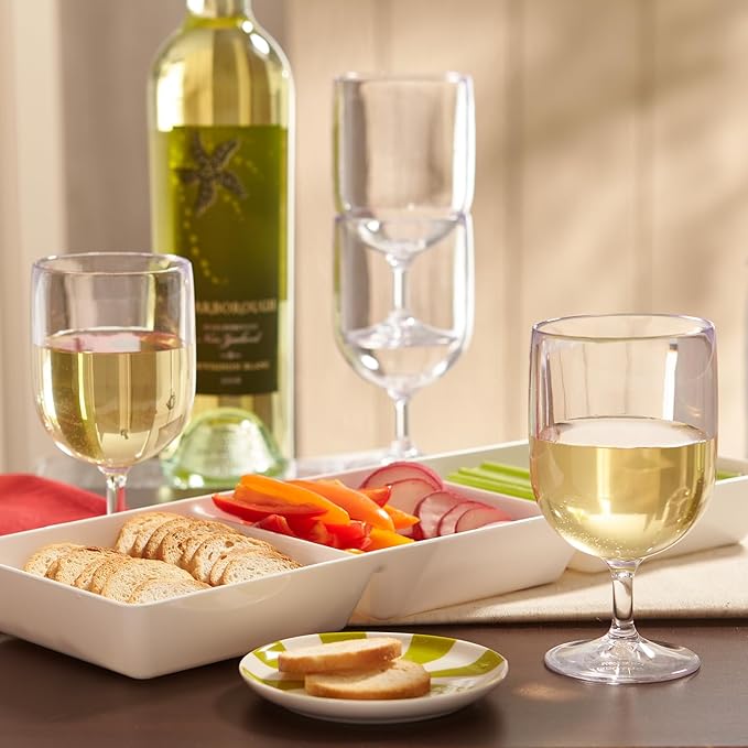 US Acrylic Stackable 8 ounce Plastic Wine Stems in Clear | Set of 8 Reusable, BPA-free, Made in the USA, Top-rack Dishwasher Safe
