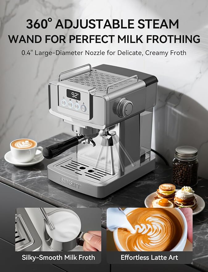 Espresso Machine 20 Bar, Stainless Steel Espresso Maker Professional Coffee Maker with Power Steam & LED Display for Home Barista, Americano, Latte, Cappuccino Machine, 1.8L Water Tank