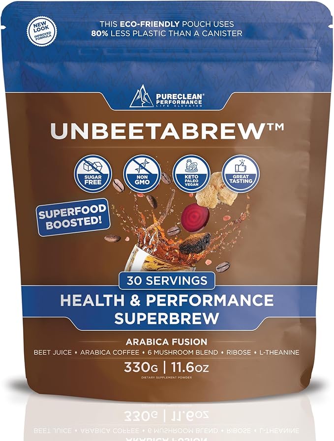 UNBEETABREW Organic Beetroot & Mushroom Coffee ??Plant-Based, Energy with Beet Juice, Adaptogens, L-Theanine & D-Ribose ??Focus, Strength & Stamina ??USA Made with Organic Arabica Beans - 30 Servings