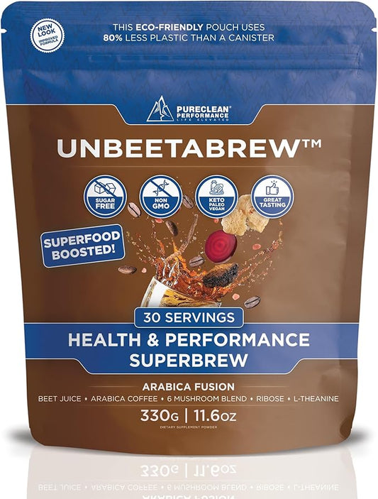 UNBEETABREW Organic Beetroot & Mushroom Coffee ??Plant-Based, Energy with Beet Juice, Adaptogens, L-Theanine & D-Ribose ??Focus, Strength & Stamina ??USA Made with Organic Arabica Beans - 30 Servings
