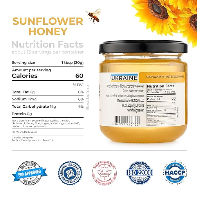 HONIGMA® Raw Honey | Exquisite Taste | 100% Pure | Unpasteurized | Unfiltered | Partially crystallized | 8.8 Fl Oz (Pack of 4)