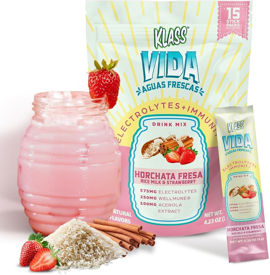 Hydration + Immunity Electrolyte Drink Mix ??Strawberry Horchata Agua Fresca | Sugar-Free Powder with Wellmune®, Acerola, Coconut Water & Minerals | 15 Single-Serve Stick Packs