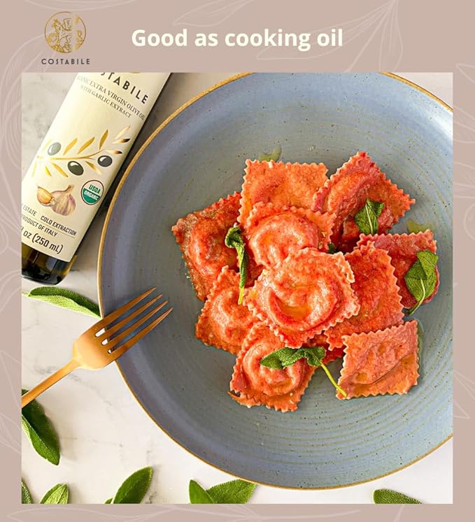 Garlic Infused Olive Oil Extra Virgin from Italy and from a Single Source. Garlic Oil for Cooking, Dressings, on Pizza, Pasta, Marinades - COSTABILE 16.9 Fl. Oz.