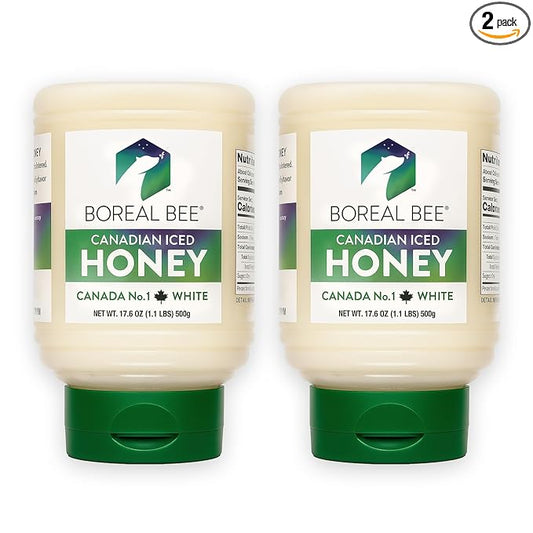 Boreal Bee Canadian Iced Honey – Smooth White Creamed Honey from Prairie Wildflowers Like Clover & Canola, Cold Bottled, Raw, Natural & Unfiltered, Never Heated, 35.2oz (2 Pack)
