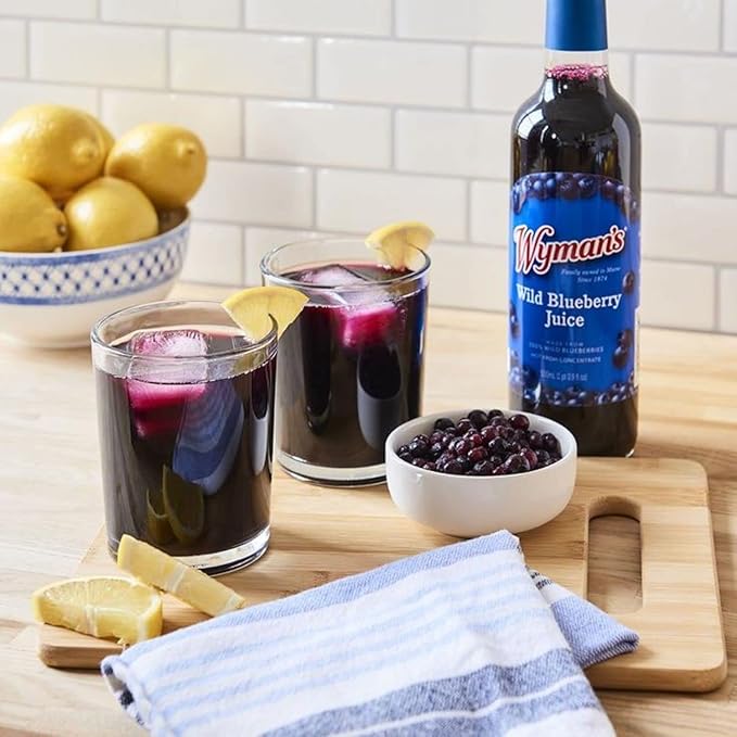 Wyman's Wild Blueberry Juice, 100% Juice, No Sugar Added, Not From Concentrate, Glass Bottled, 500mL (12 Pack)