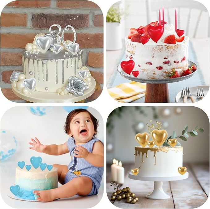 BEISHIDA 20 PCS Light Blue Heart Shape Mini Ball Cake Toppers Foam Cake Balls Decoration Supplies for Happy Birthday Anniversary Wedding Baby Shower Graduation Christmas Cake Decorations