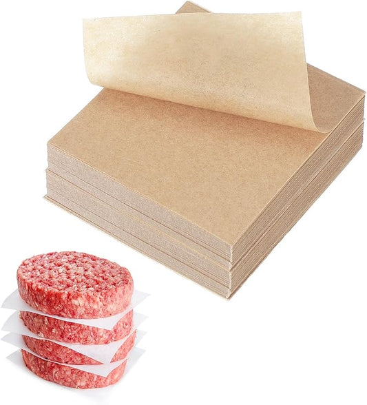 uxcell 500 Pcs Unbleached Parchment Paper Baking Sheets Squares, 2.4 Inch Hamburger Patty Paper, Non Stick Parchment Pulp Paper for Baking Grilling or Meat Storage, Wood Color