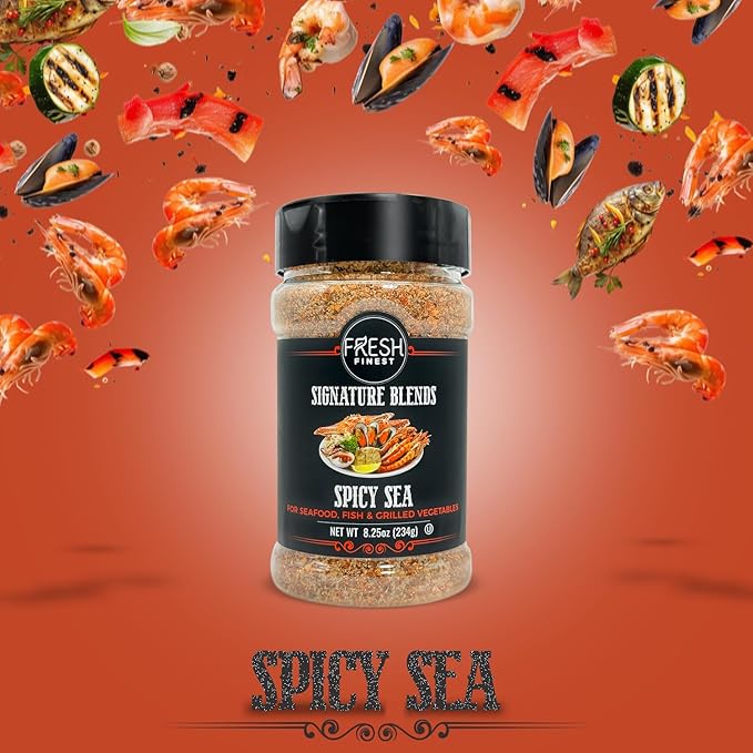 Fresh Finest Spicy Sea Seasoning - 8.25oz (234g) - Oceanic, Authentic, Kosher, All-Natural, Non-GMO, Gluten-Free