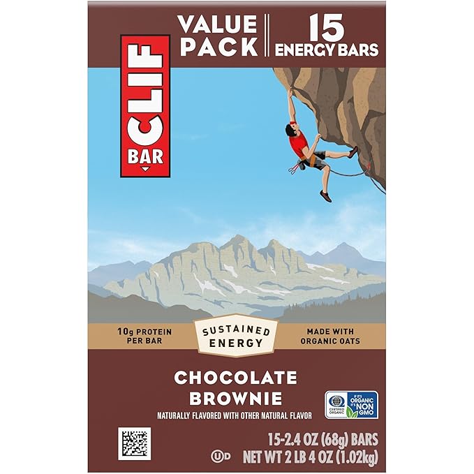 CLIF BAR - Chocolate Brownie Flavor - Made with Organic Oats - Energy Bars - Non-GMO - Plant Based Protein Bars (15 Pack)