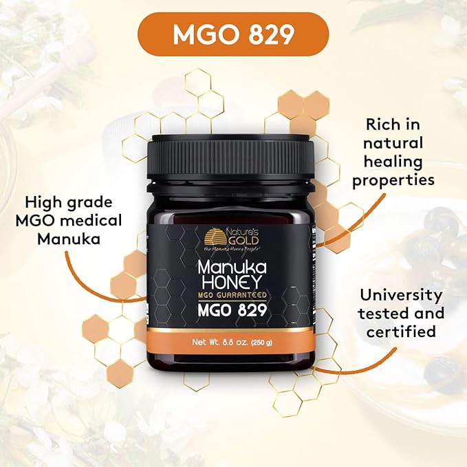 Nature’s Gold Raw Manuka Honey, MGO 829+ | Authentic MGO, Australian Honey, Non-GMO, 100% Pure Genuine Traceable from Hive to Home