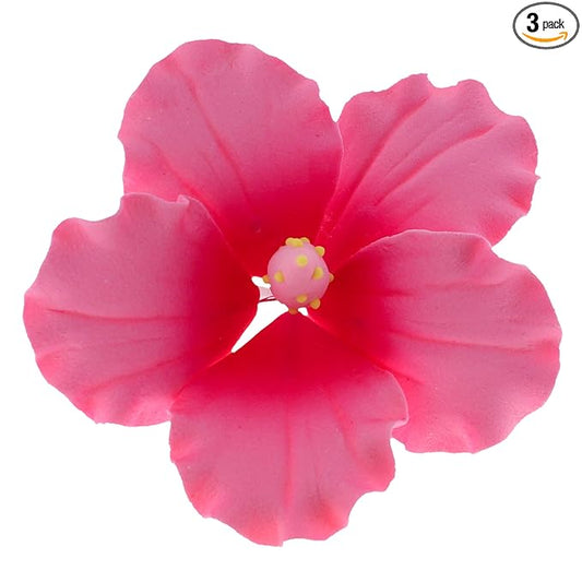 Global Sugar Art Hibiscus Sugar Cake Flowers, Hot Pink, Large, Hawaiian Cake Flower Large 3 Count