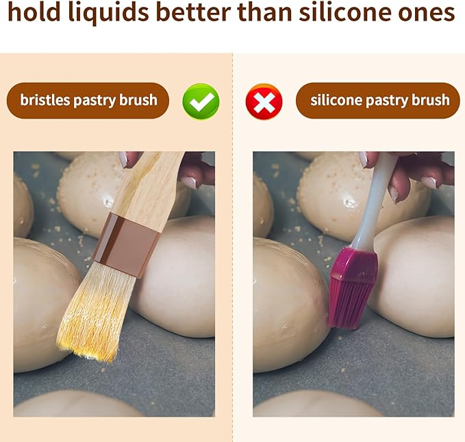 3 Pcs Pastry Brush, Natural Bristle Basting Brush, Cooking Brush, Food Brush, Butter Brush, Baster Brush, BBQ Brushes for Sauce, Kitchen Baking Brushes for Oil, Grilling, Marinade