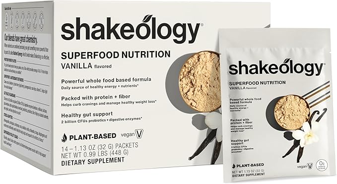 BODi Shakeology 0g Added Sugar Plant-Based Vegan Protein Powder ??Gluten-Free Superfood Shake with Vitamins & Minerals ??Helps Support Healthy Weight Loss & Gut Health, Vanilla, 14 Individual Packets