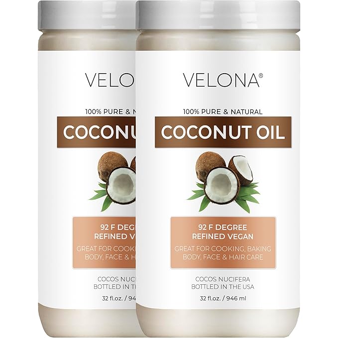 Coconut Oil 92 Degree by Velona - 64 fl oz | 100% Pure and Natural Carrier Oil | in jar | Refined, Cold pressed | Skin, Face, Body, Hair Care | Use Today - Enjoy Results