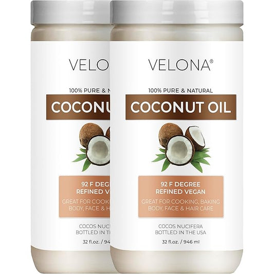 Coconut Oil 92 Degree by Velona - 64 fl oz | 100% Pure and Natural Carrier Oil | in jar | Refined