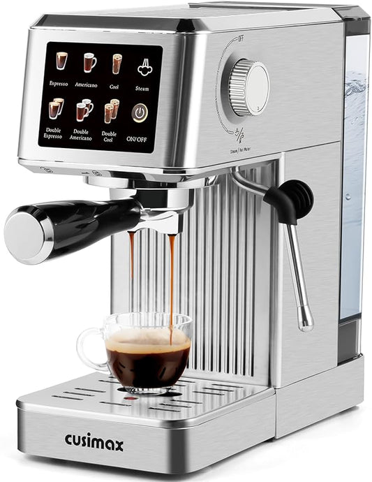 CUSIMAX Espresso Machine 20Bar Compact Espresso Maker with Powerful Steam Wand for Latte & Cappuccino, Stainless Steel Coffee Machine with 34oz Remevable Water Tank