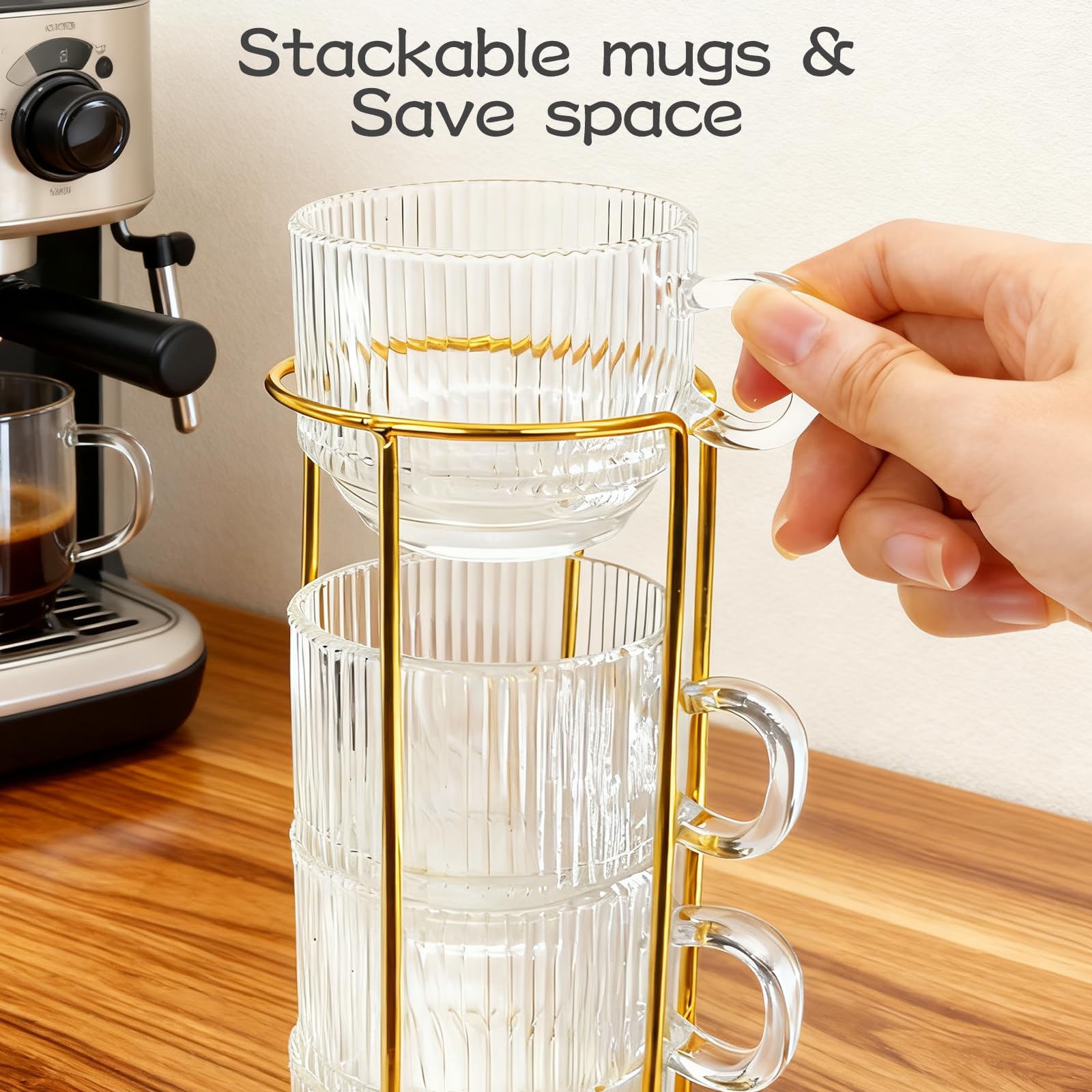 5.4 oz Espresso Cups Set of 4,Stackable Clear Glass Small Coffee Cup Set