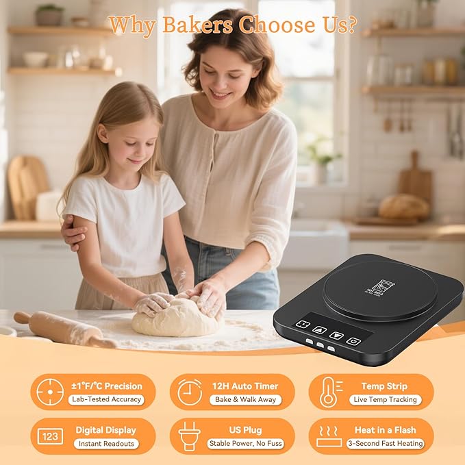 Sourdough Starter Warmer (70-100°F) with Thermometer Strip Sourdough Warming Mat, 12H Timer & Auto On/Off, Safe for Home Bakers & Beginners, Fermentation Heater