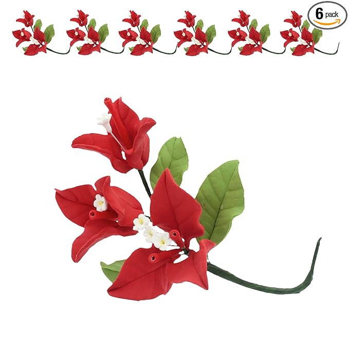 Global Sugar Art Exquisite Red Bougainvillea Sugar Cake Flowers, 6 Count by Chef Alan Tetreault (Red)
