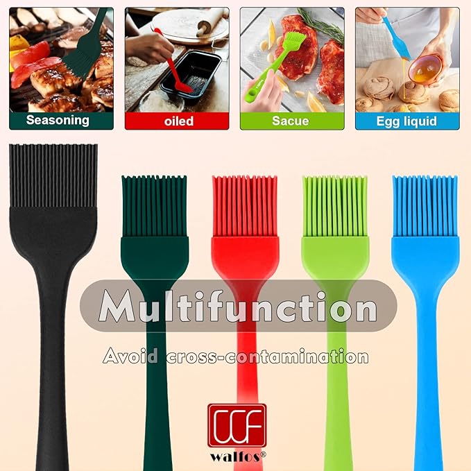 Walfos Silicone Basting Brush Set, 5 Pieces Heat Resistant Pastry Brush, Perfect for Baking,BBQ Grill,Kitchen Cooking,Strong Steel Core and One-Pieces Design,BPA Free and Dishwasher Safe