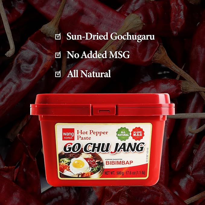 Wang Gochujang - Traditional Korean Red Chili Pepper Paste, Made with All Natural Ingredients, Non-GMO and MSG-Free, 1.1 Lb (Pack of 1) - Spicy, Sweet and Deep Flavor