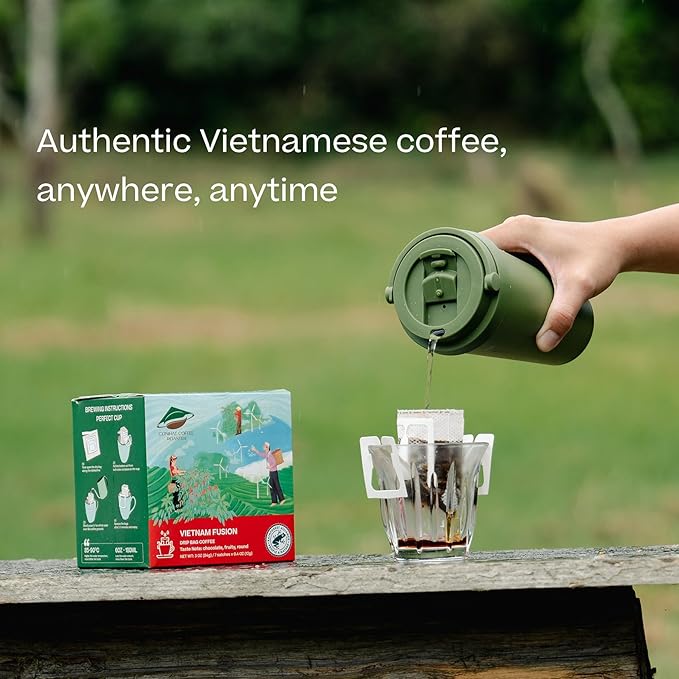 Conihat Drip Coffee Bags - Vietnamese Premium Arabica & Robusta Blend, Medium Roast, Chocolate & Fruity Notes, Smooth & Balanced, Perfect for Office, Traveling & Camping, Single Serve Pour Over Filter Bags, Single Origin, 7 Servings