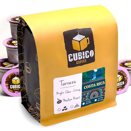 Costa Rican Coffee, Single Serve Coffee Pods, Premium Costa Rica Tarrazu Single Origin Fresh Roasted Coffee | K-Cup Compatible Brewers | Cubico Coffee | 10 Count