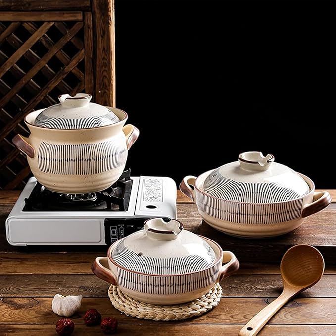 Ceramic Casserole Dish with Lid, Ceramic Cooking Pot Nonstick Earthenware Pot, Ceramic Stew Pot with Handle Round Ceramic Cookware for Stew Steam, Soup Bowl,2.3Quarts