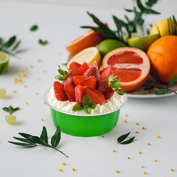 Beasea Disposable Ramekins 8oz, 50 Pack Foil Cups with Lids Cupcake Cups Grass Green Aluminum Foil Cups Creme Brulee Muffin Cupcake Baking Cup Mini Pudding Cake Tins for Party Wedding Birthday