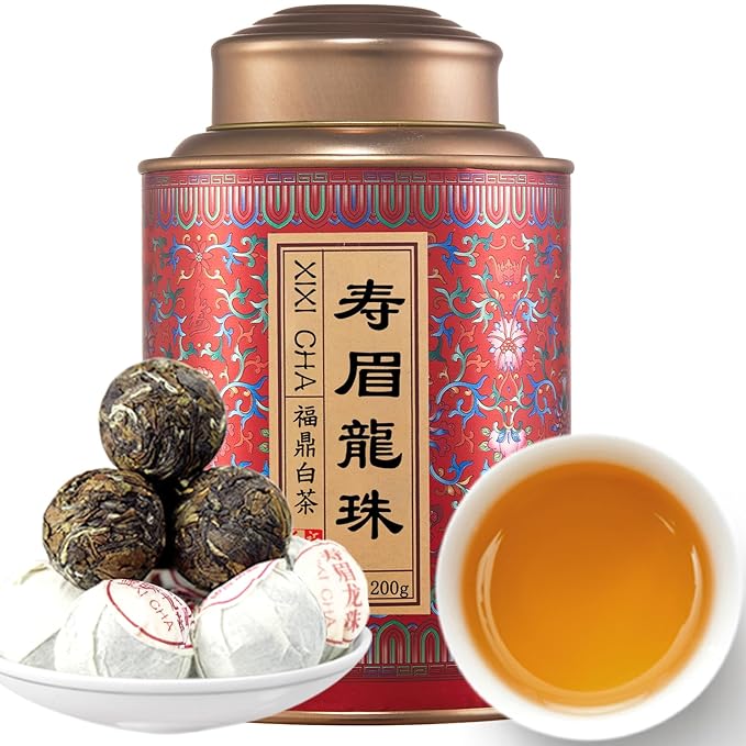 XIXICHA Shou Mei White Tea Pearls Tea Aged White Tea Dragon Pearls Tea Shoumei Tea Fuding White Tea Balls Chinese Tea White Bai Cha Long Zhu 白茶 寿眉 老白茶 福鼎白茶 寿眉龙珠