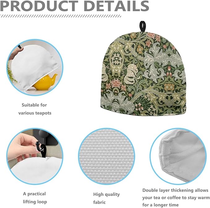 Tea Cozy William Morris Art Print Creative Insulated Tea Cosy Extra Thick Home Kitchen Decoration Creative Gifts Dust Teapot Cover Kitchen Accessories for Travel
