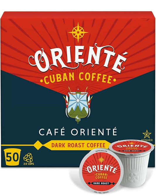 Oriente Dark Roast Coffee Pods, 50 ct, Cuban Inspired Coffee in Recyclable Single Serve Pods - 100% Arabica Coffee, Compatible with Keurig K Cups Maker