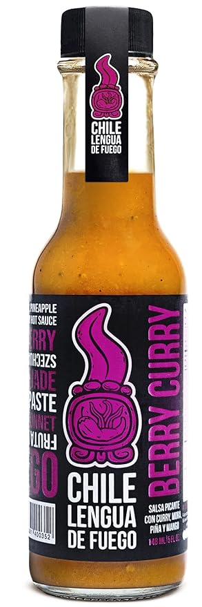 Chile Lengua de Fuego Berry Curry Hot Sauce – 1 Bottle – Scotch Bonnet, Mango, Blackberry & Curry