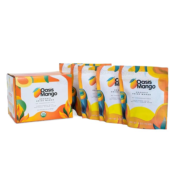 Oasis Mango - Organic Dried Mango, Low Sugar Added (Pack of 5-20 oz)