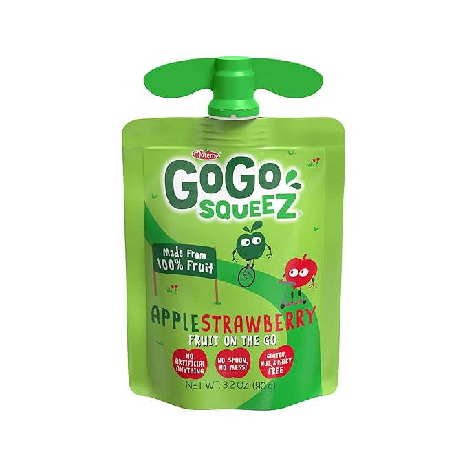GoGo squeeZ Applesauce and Fruit Puree, Apple Strawberry, 3.2 oz (Pack of 48), Unsweetened Fruit Snacks for Kids, Gluten Free, Nut Free and Dairy Free, Recloseable Cap, BPA Free Pouches