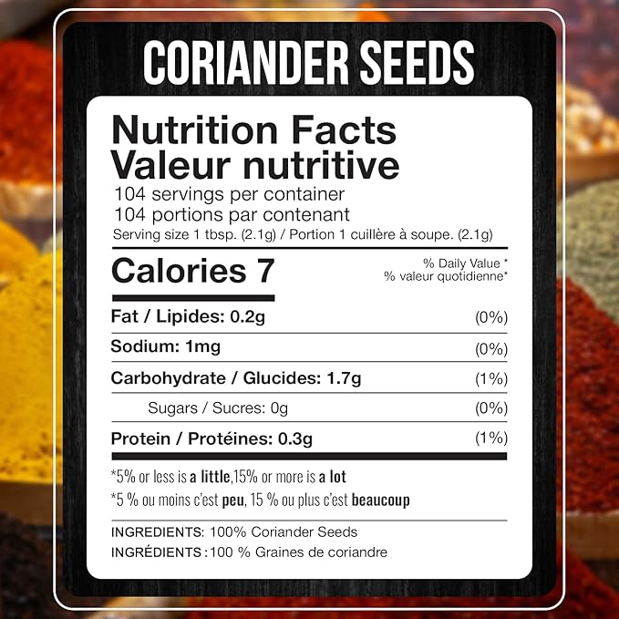 Fresh Finest Coriander Seeds Whole - Kosher, Natural and Freshly Packed spices Best for Cooking and Food Flavoring 7.76oz (220g)