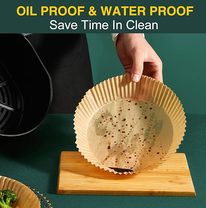 Air Fryer Disposable Paper Liner, Non-Stick Round Parchment, AirFryer Accessories, Oil Proof, Water Proof, Cooking Baking Roasting Filter for Microwave Oven Frying Pan(125PCS, 8inch)